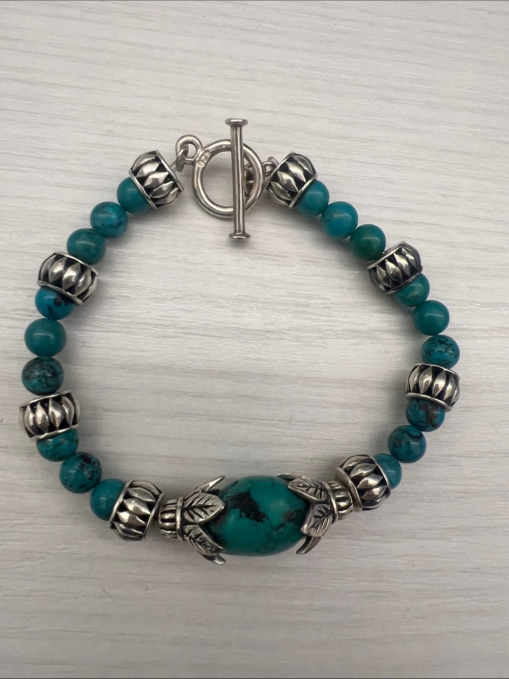 Turquoise Bead Bracelet with Sterling Silver - Turquoise